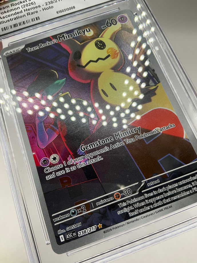 rare mimikyu pokemon card Team Rocket's 2026 Ascended Heroes Illustration #238 PSA Authenticated 9 Style:Belle and Beast hanging Colorless Claw Slash (30) PSA 10 Cynthia's Roserade