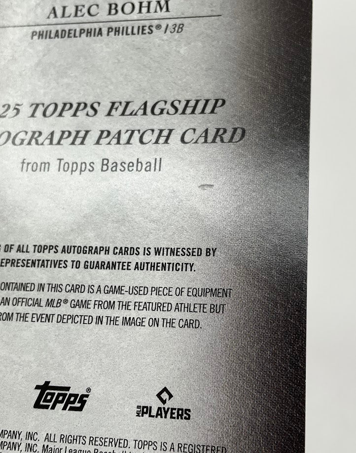 Alec Bohm 2025 Topps Flagship Swatch Auto 22/50 #TFAP2-ABO