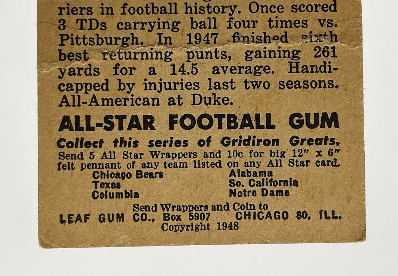 George McAfee 1948 Leaf #19 Chicago Bears PR #1