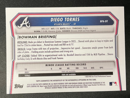 Diego Tornes 2026 Bowman Red Border Auto 4/5 #BPA-DT