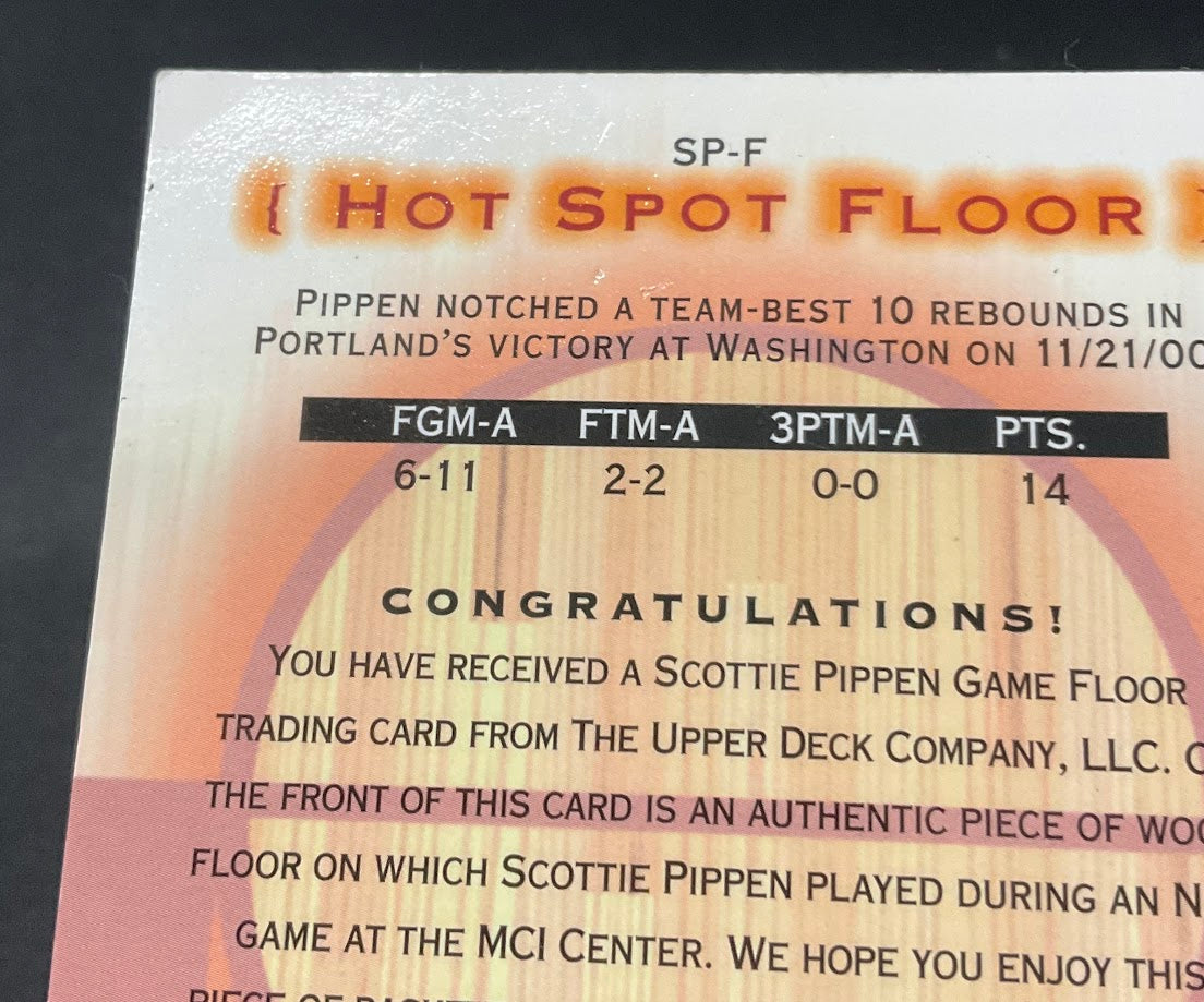 Scottie Pippen 2001-02 Upper Deck Sweet Shot Hot Spot Floor Relic #SP-F