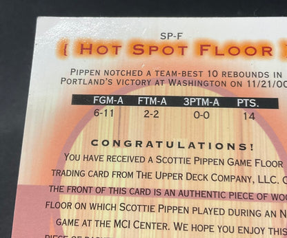 Scottie Pippen 2001-02 Upper Deck Sweet Shot Hot Spot Floor Relic #SP-F