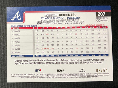 Ronald Acuna Jr. 2025 Topps Series 1 Gold Foil 05/50 #207