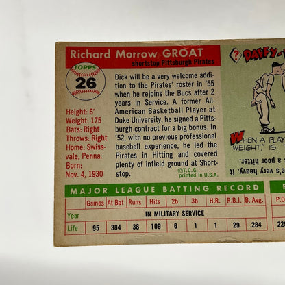 Dick Groat 1955 Topps #26 Pittsburgh Pirates VG