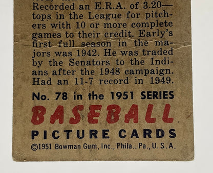 Early Wynn 1951 Bowman #78 Cleveland Indians GD