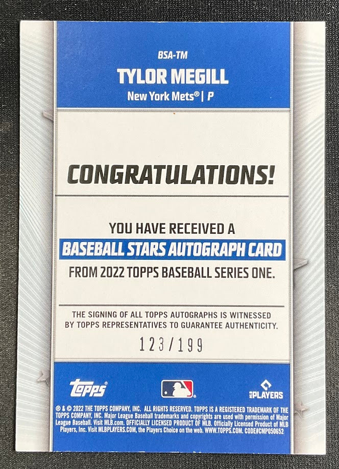 Tylor Megill 2022 Topps Stars RC Auto 123/199 #BSA-TM