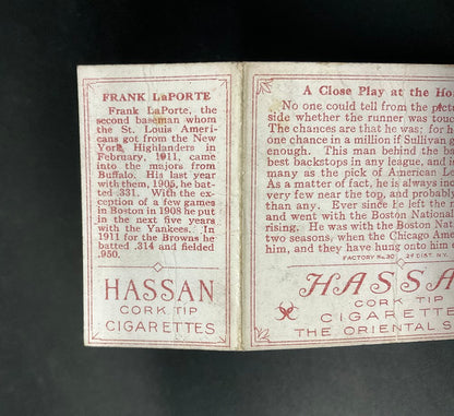 Frank LaPorte RJ Wallace 1912 Hassan Triple Fold A Close Play at Home Plate PR