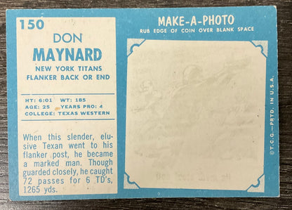 Don Maynard 1961 Topps RC #150 New York Titans VG