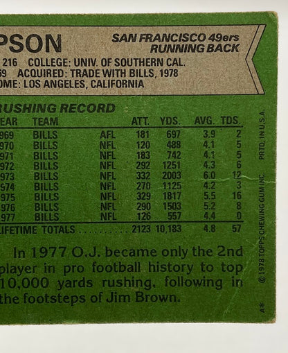 OJ Simpson 1978 Topps #400 San Francisco 49ers VG