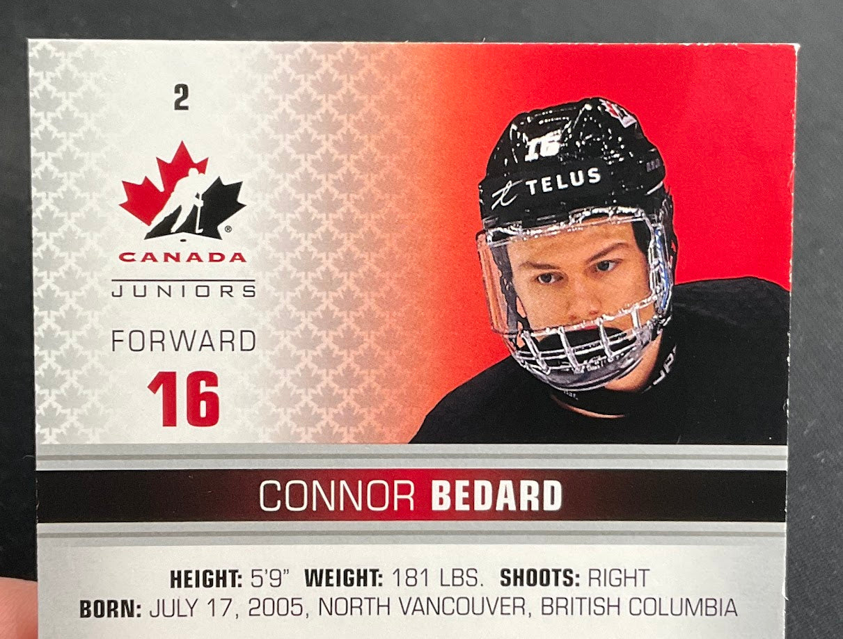Connor Bedard 2022 Upper Deck Team Canada Juniors Premium Material Auto 038/125