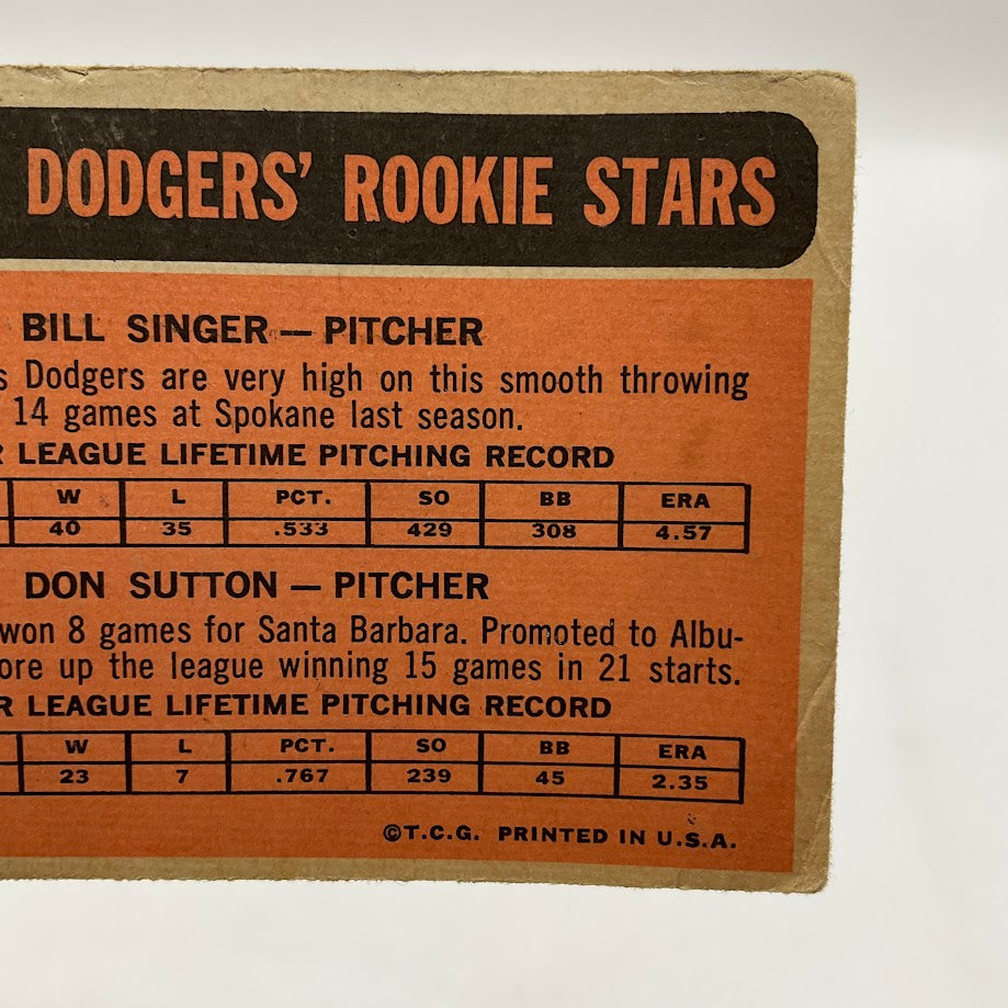 Bill Singer / Don Sutton 1966 Topps Rookie Stars RC #288 GD #2 - Collector Store LLC
