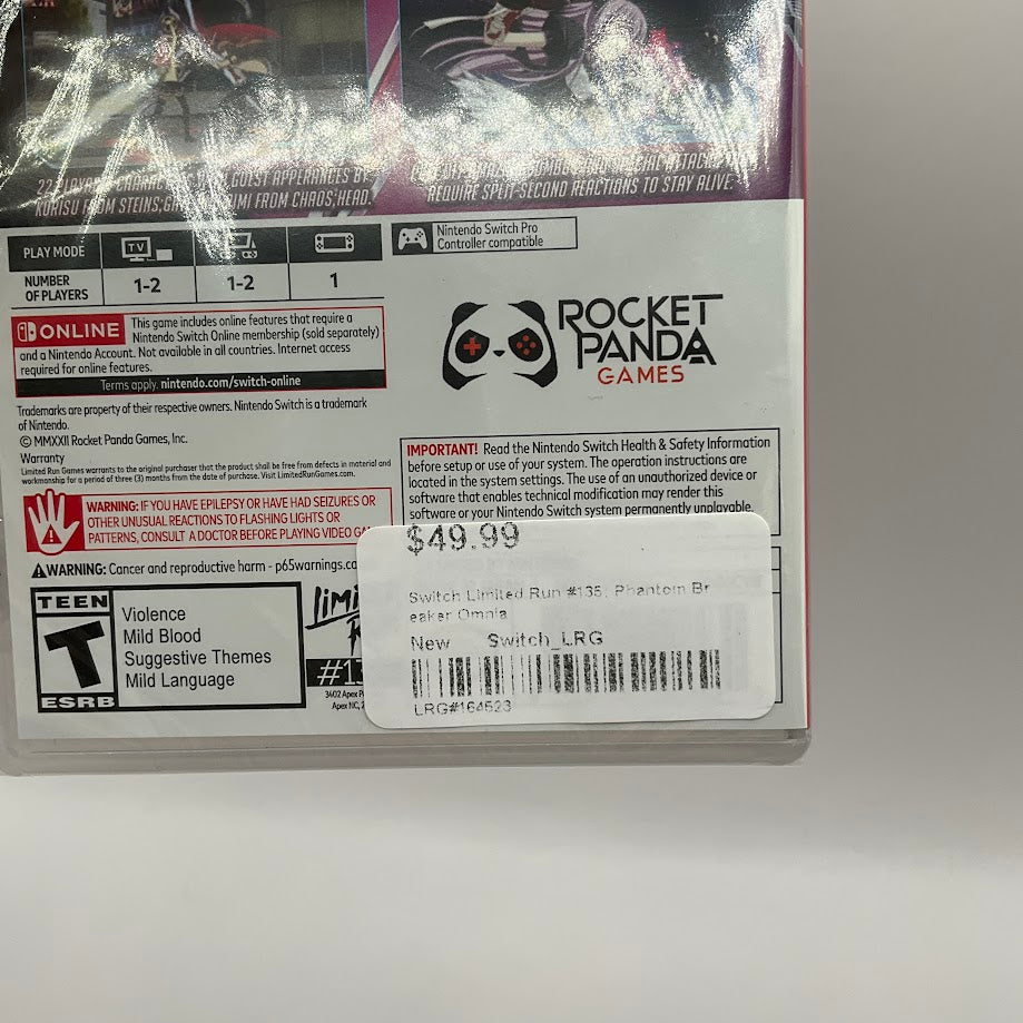 Phantom Breaker Omnia Nintendo Switch Sealed