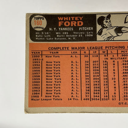 Whitey Ford 1966 Topps #160 New York Yankees GD #2 - Collector Store LLC