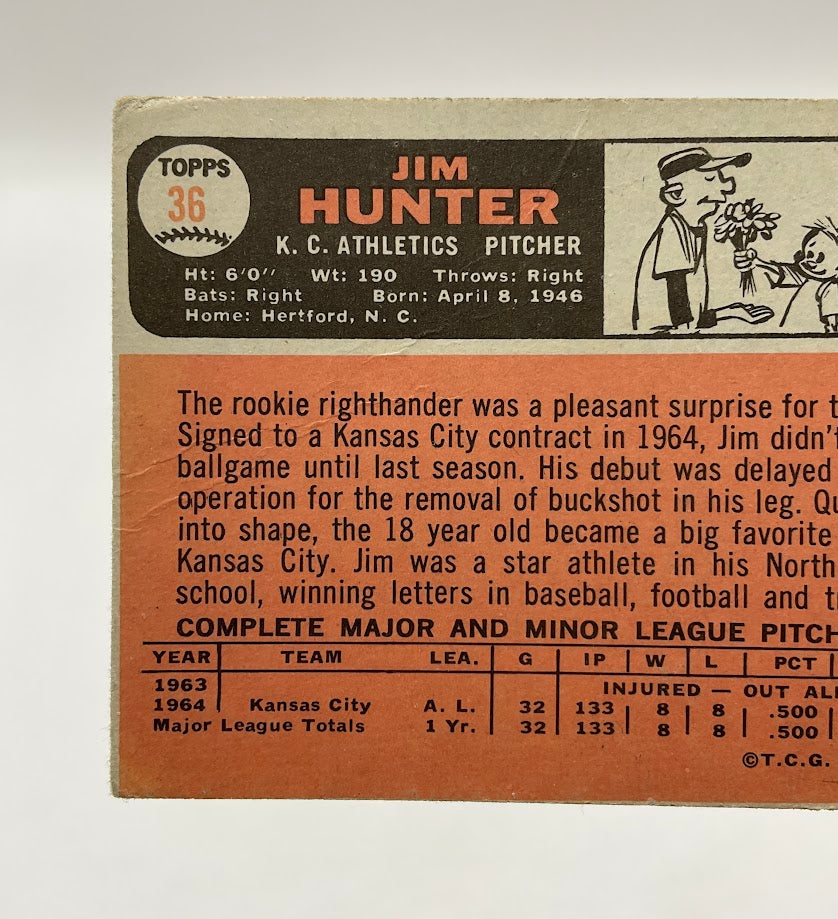 Jim Hunter 1966 Topps #36 Kansas City Athletics GD - Collector Store LLC