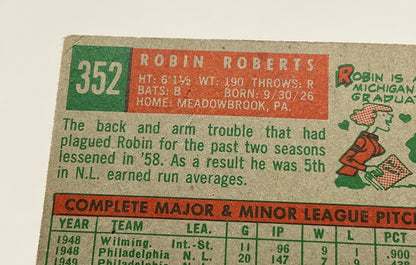 Robin Roberts 1959 Topps #352 Philadelphia Phillies GD - Collector Store LLC