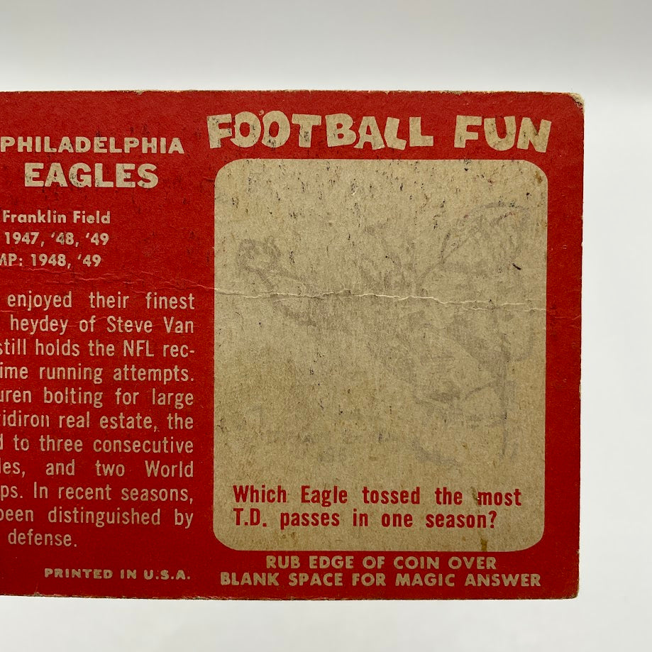 Philadelphia Eagles 1958 Topps Team Card #109 VG-EX - Collector Store LLC