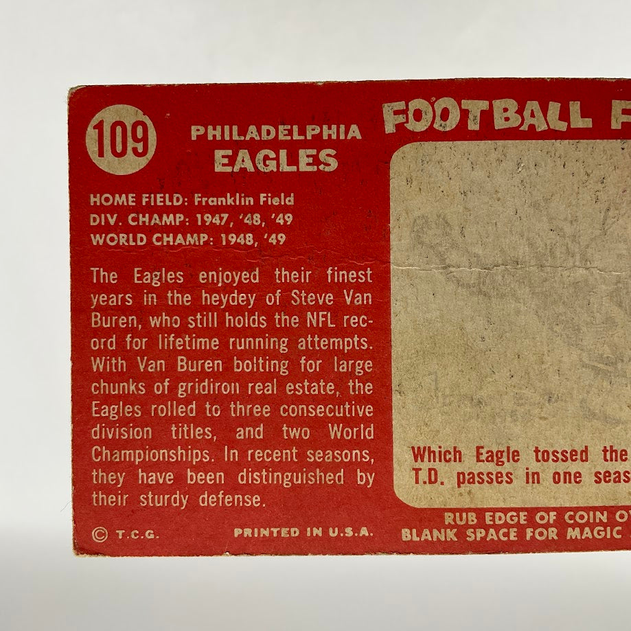 Philadelphia Eagles 1958 Topps Team Card #109 VG-EX - Collector Store LLC