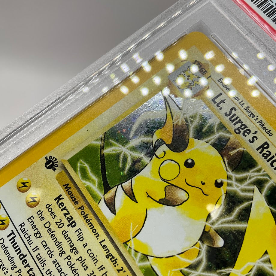 lt surge's raichu pokemon card value Lt. Surge's Raichu Pokemon Gym Challenge Holo 1st Edition #11 PSA 9