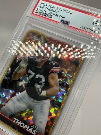 Joe Thomas 2024 Topps Chrome White Geometric Refractor 07/15 #32 PSA 9
