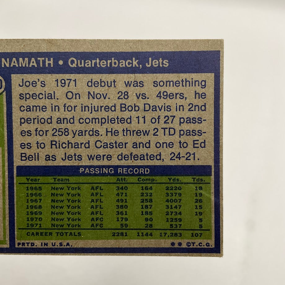 Joe Namath 1972 Topps #100 New York Jets VG-EX
