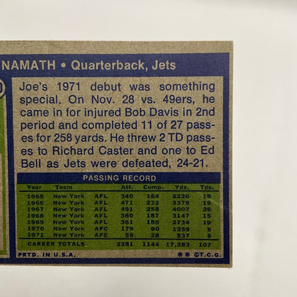 Joe Namath 1972 Topps #100 New York Jets VG-EX