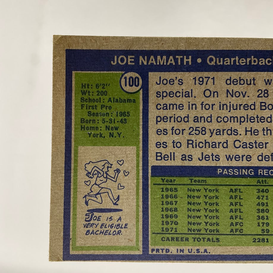 Joe Namath 1972 Topps #100 New York Jets VG-EX