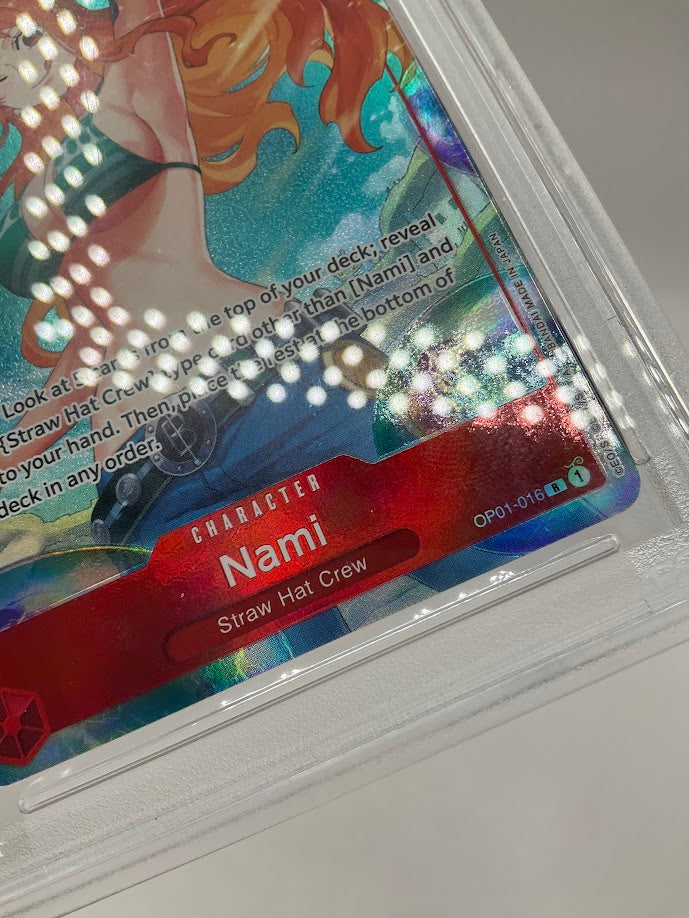 Nami One Piece Card Game OP01 Alternate Art Errata #016 PSA 10