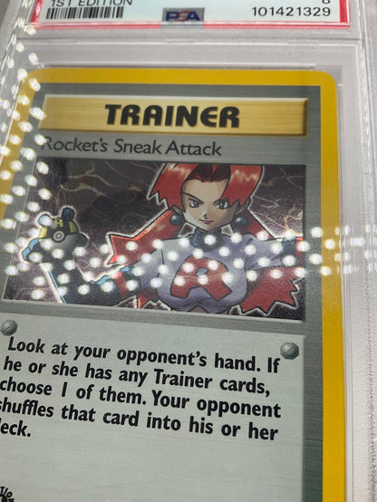 Rocket's Sneak Attack Pokemon Team Rocket Holo 1st Edition #16 PSA 8