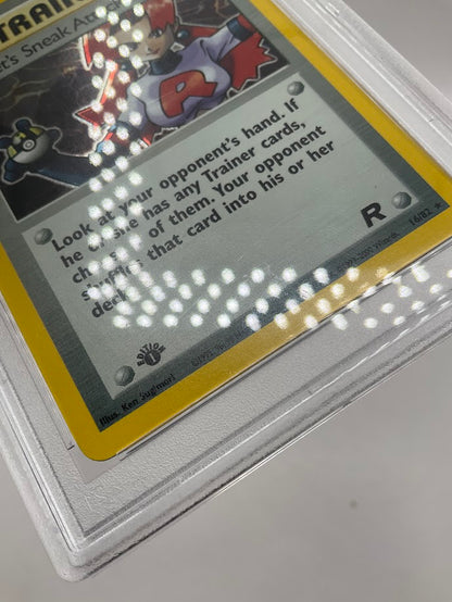 Rocket's Sneak Attack Pokemon Team Rocket Holo 1st Edition #16 PSA 8