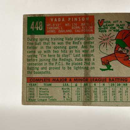 Vada Pinson 1959 Topps #448 Cincinnati Redlegs VG - Collector Store LLC