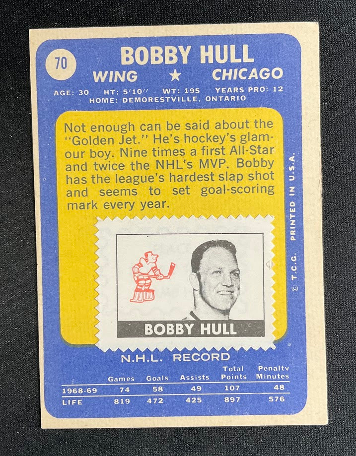 Bobby Hull 1969-70 Topps #70 Chicago Blackhawks VG