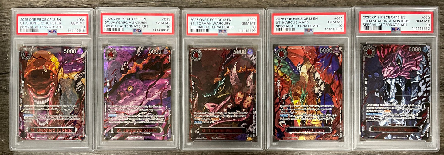 The Five Elders One Piece OP13 Special Alternate Art PSA 10 Sequential Set of 5