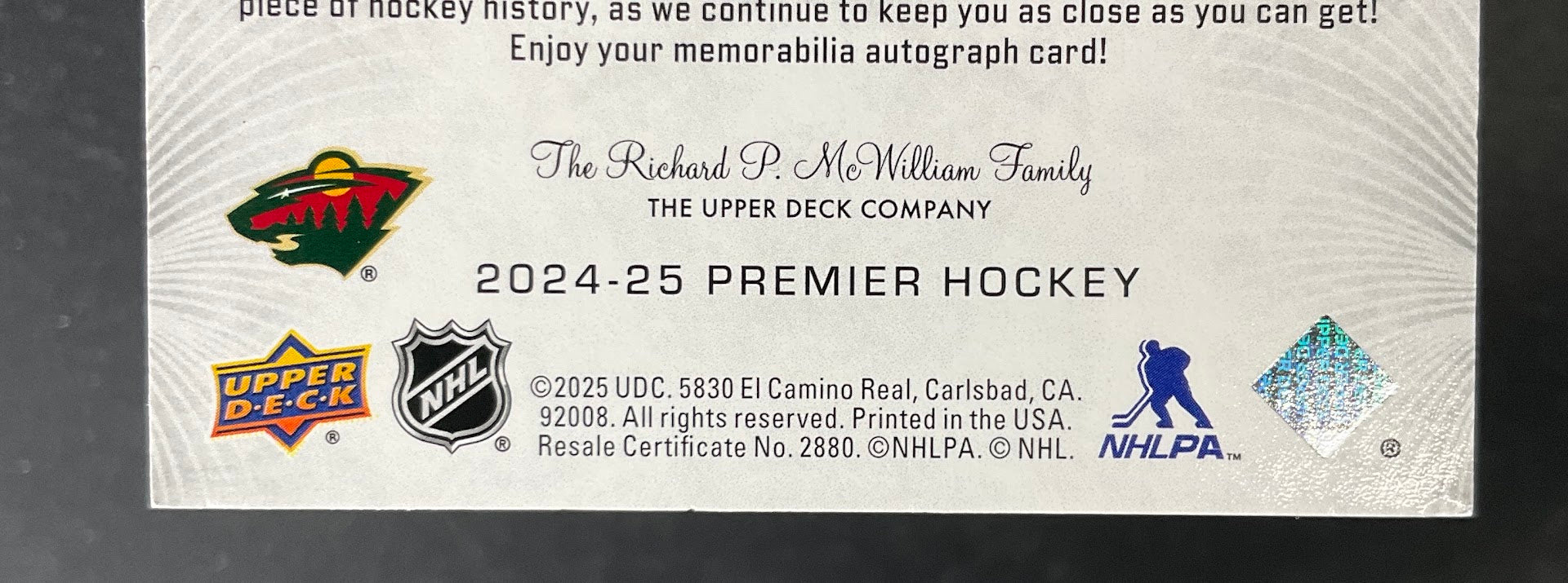 Jesper Wallstedt 2024-25 Upper Deck Premier Rookie Focus Swatch RC Auto 08/49、Collector Store LLC、kayou