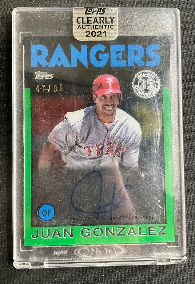 Juan Gonzalez 2021 Topps Clearly Authentic Green Auto 47/99 #86TBA-JG