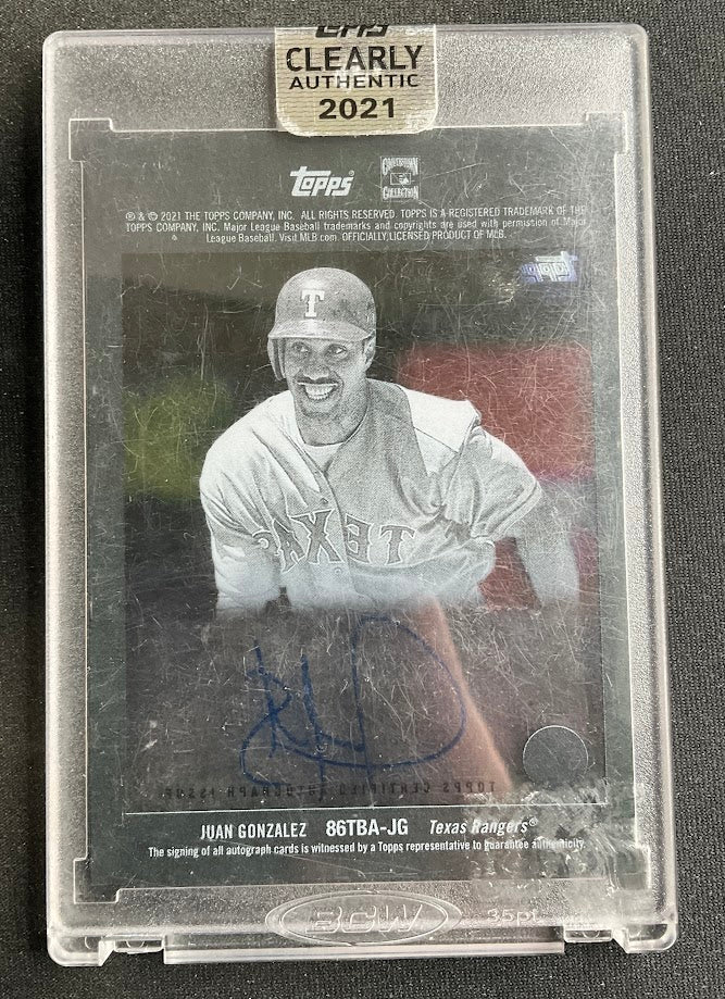 Juan Gonzalez 2021 Topps Clearly Authentic Green Auto 47/99 #86TBA-JG