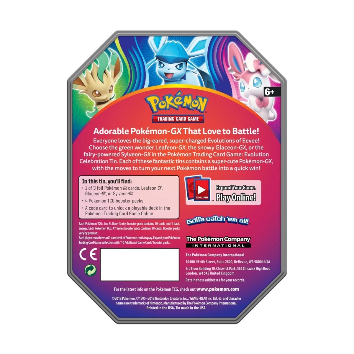 pokemon trading card game online codes 2018 Pokemon: Evolution Celebration Tin [Leafeon] premium-collection 🦠 5 Amazing Cards Style:Scar