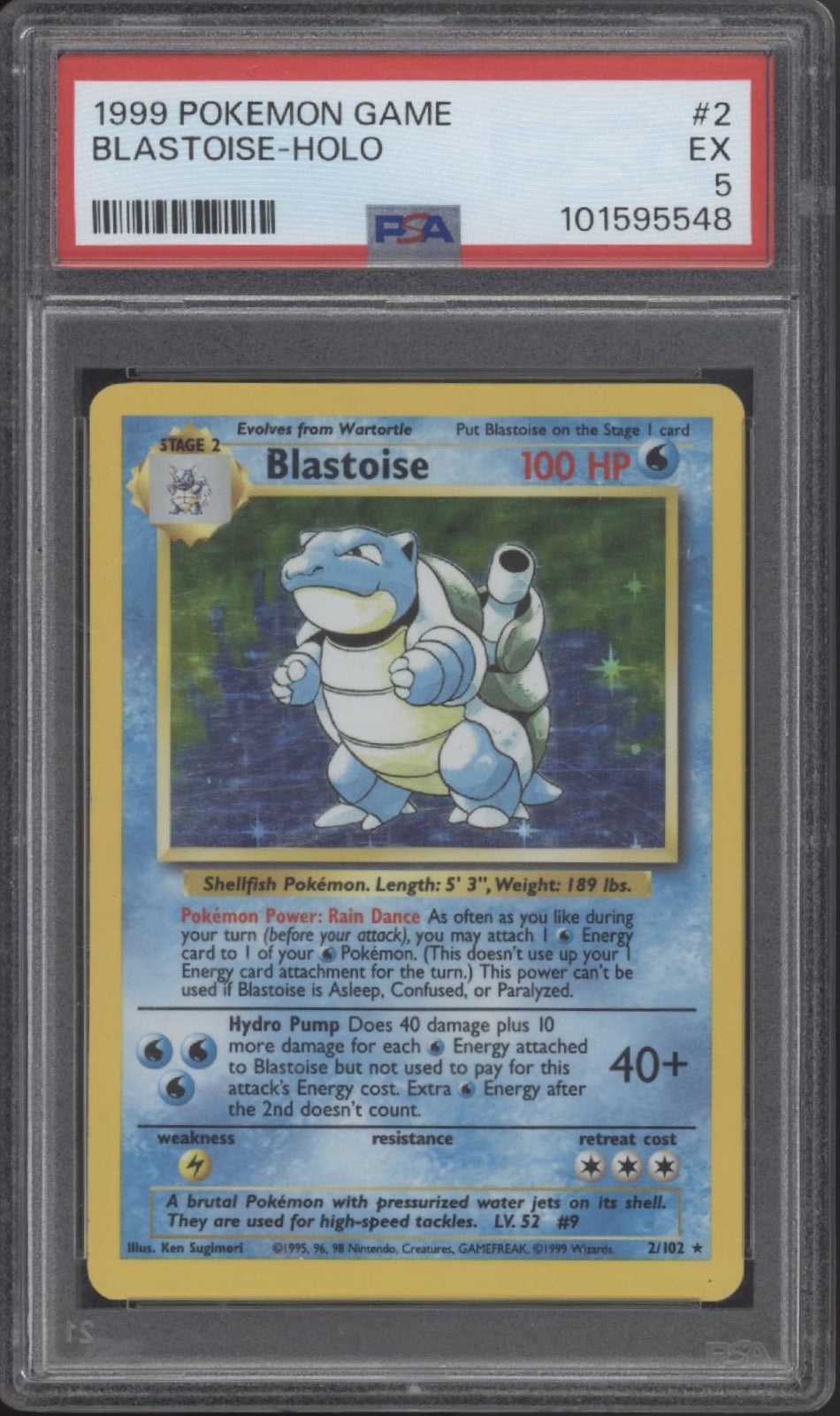 Blastoise Pokemon Base Set Holo #2 PSA 5