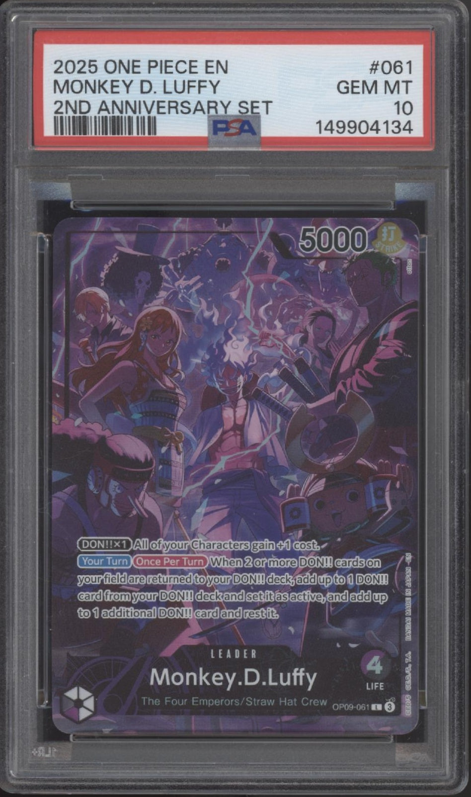 Monkey D Luffy One Piece Card Game 2nd Anniversary Set #061 PSA 10 #1