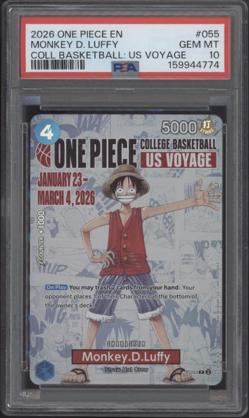 Monkey D Luffy One Piece Card Game College Basketball US Voyage #055 PSA 10 #5
