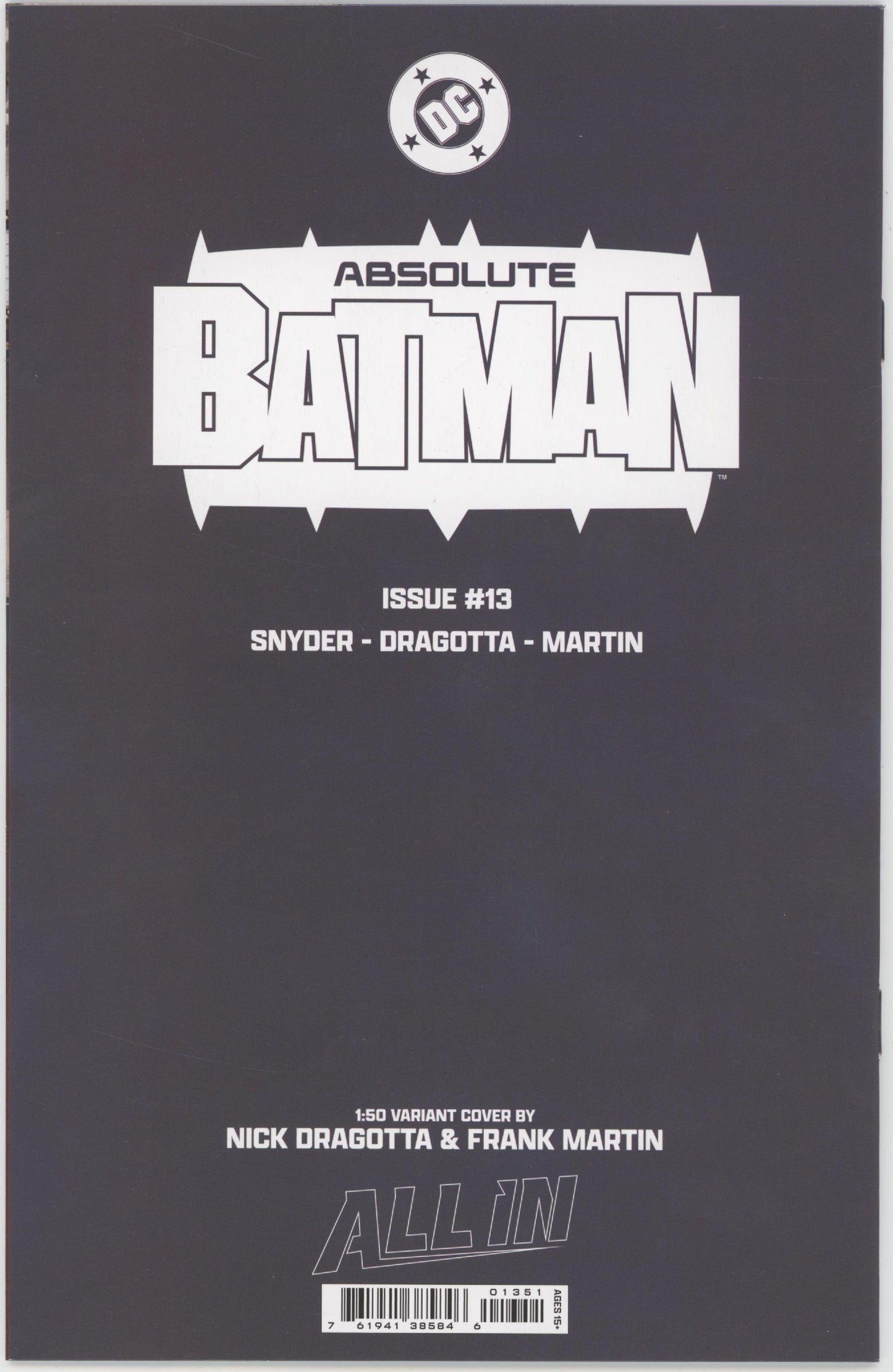Absolute Batman #13 Cover I 1 in 50 Nick Dragotta Virgin Card Stock Variant