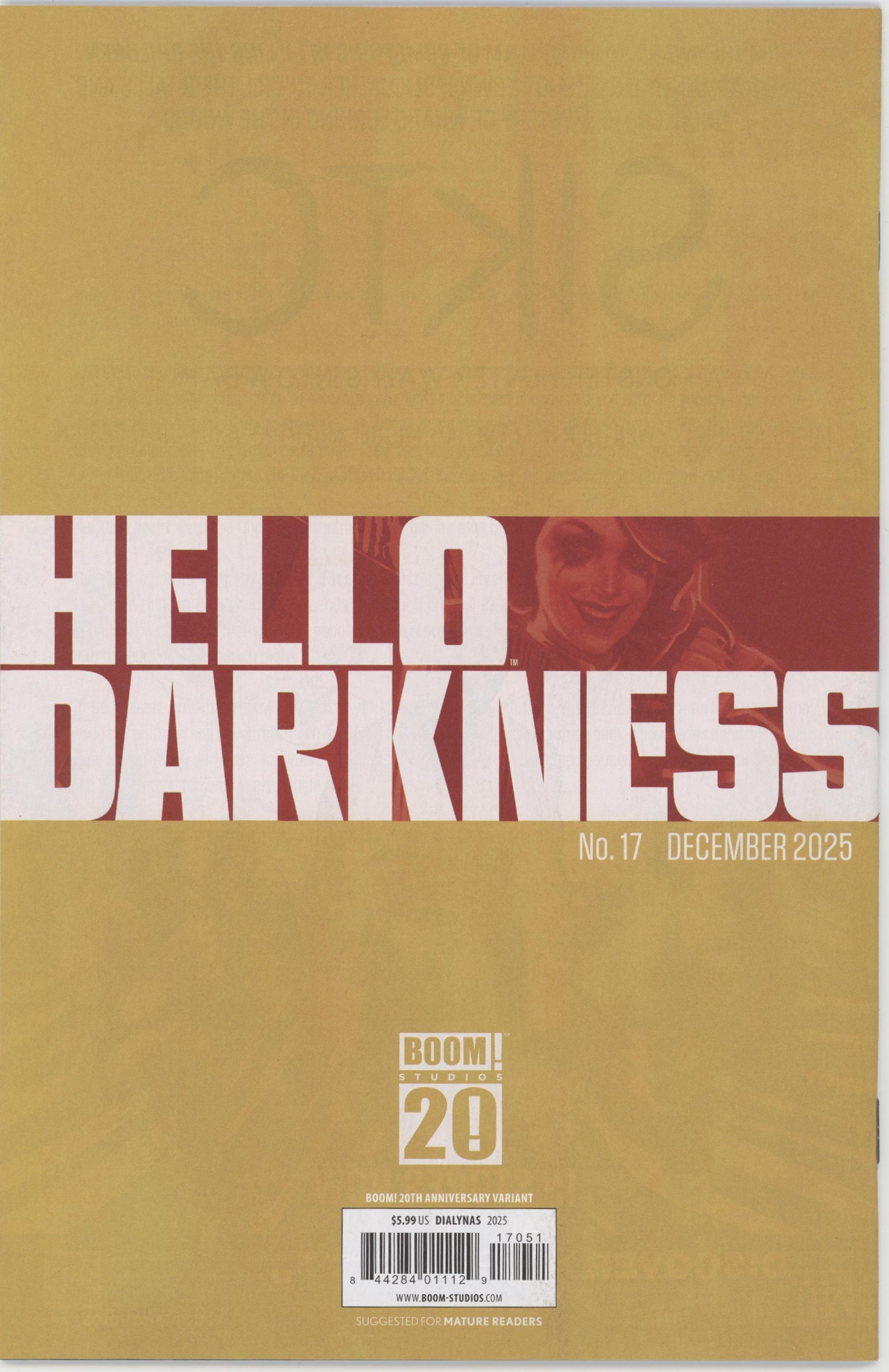 Hello Darkness #17 F 1:20 Variant Edition Boom 20th Anniversary Variant (Full Art, Dialynas)、Boom! Entertainment、kayou