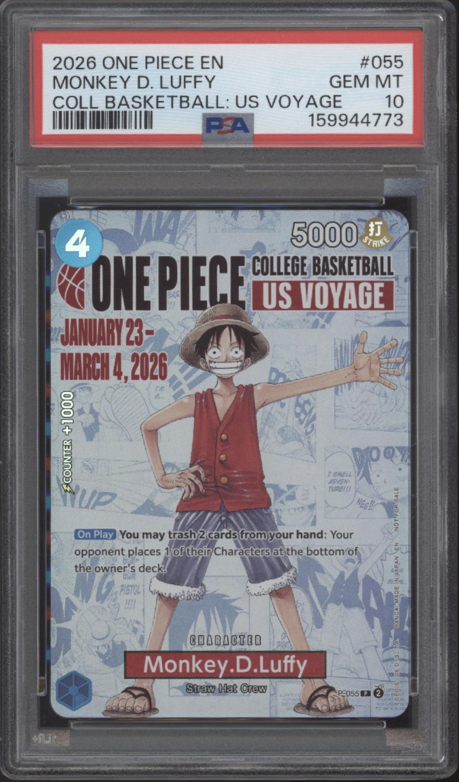 Monkey D Luffy One Piece Card Game College Basketball US Voyage #055 PSA 10 #2