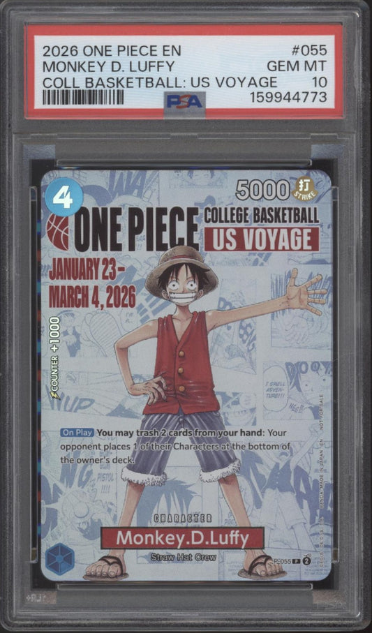 Monkey D Luffy One Piece Card Game College Basketball US Voyage #055 PSA 10 #2