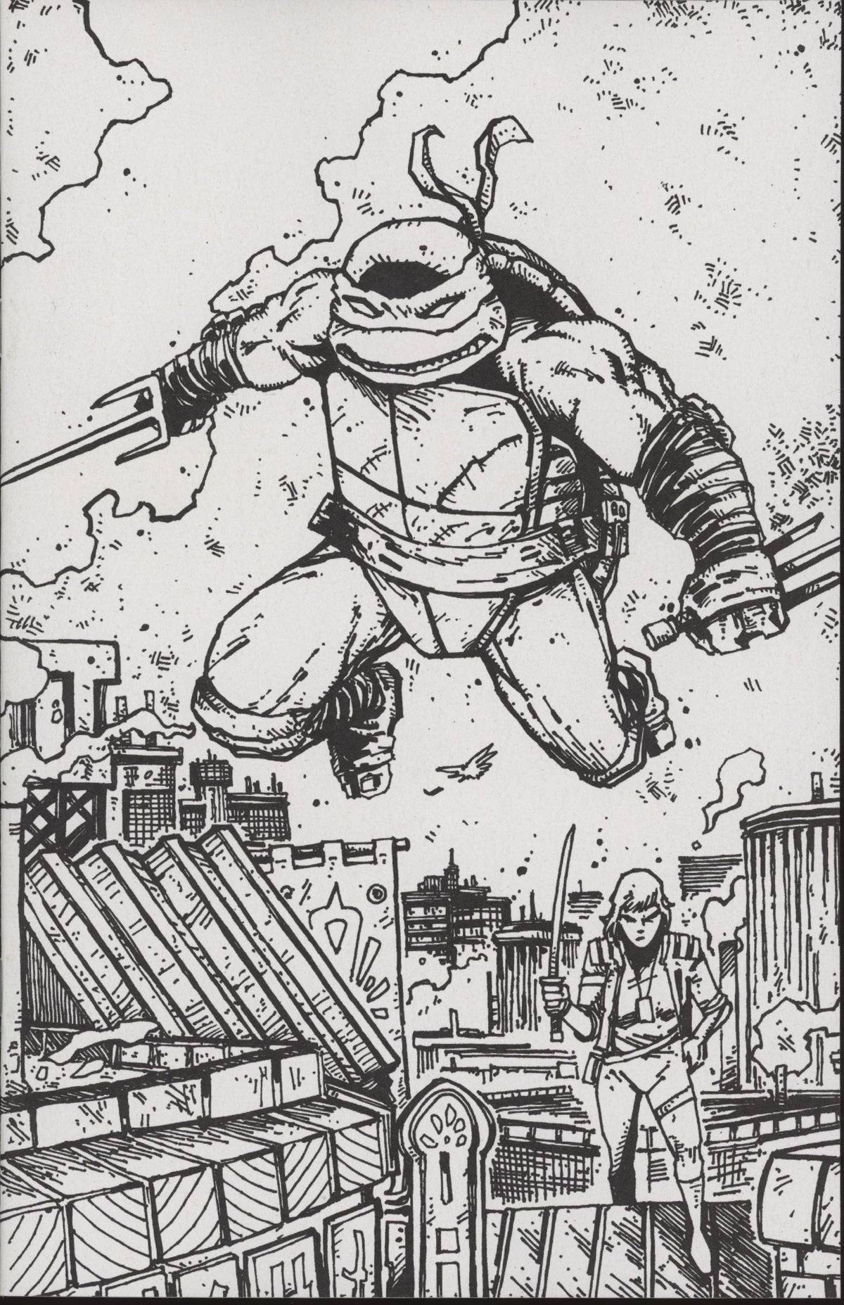 Teenage Mutant Ninja Turtles #22 Variant RIA (10) (Eastman & Bishop Black & White Full Art)