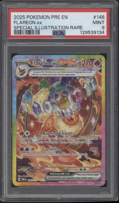 Flareon ex Pokemon Prismatic Evolutions Special Illustration Rare #146 PSA 9