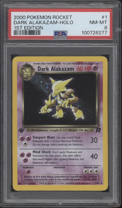 Dark Alakazam Pokemon Team Rocket Holo 1st Edition #1 PSA 8