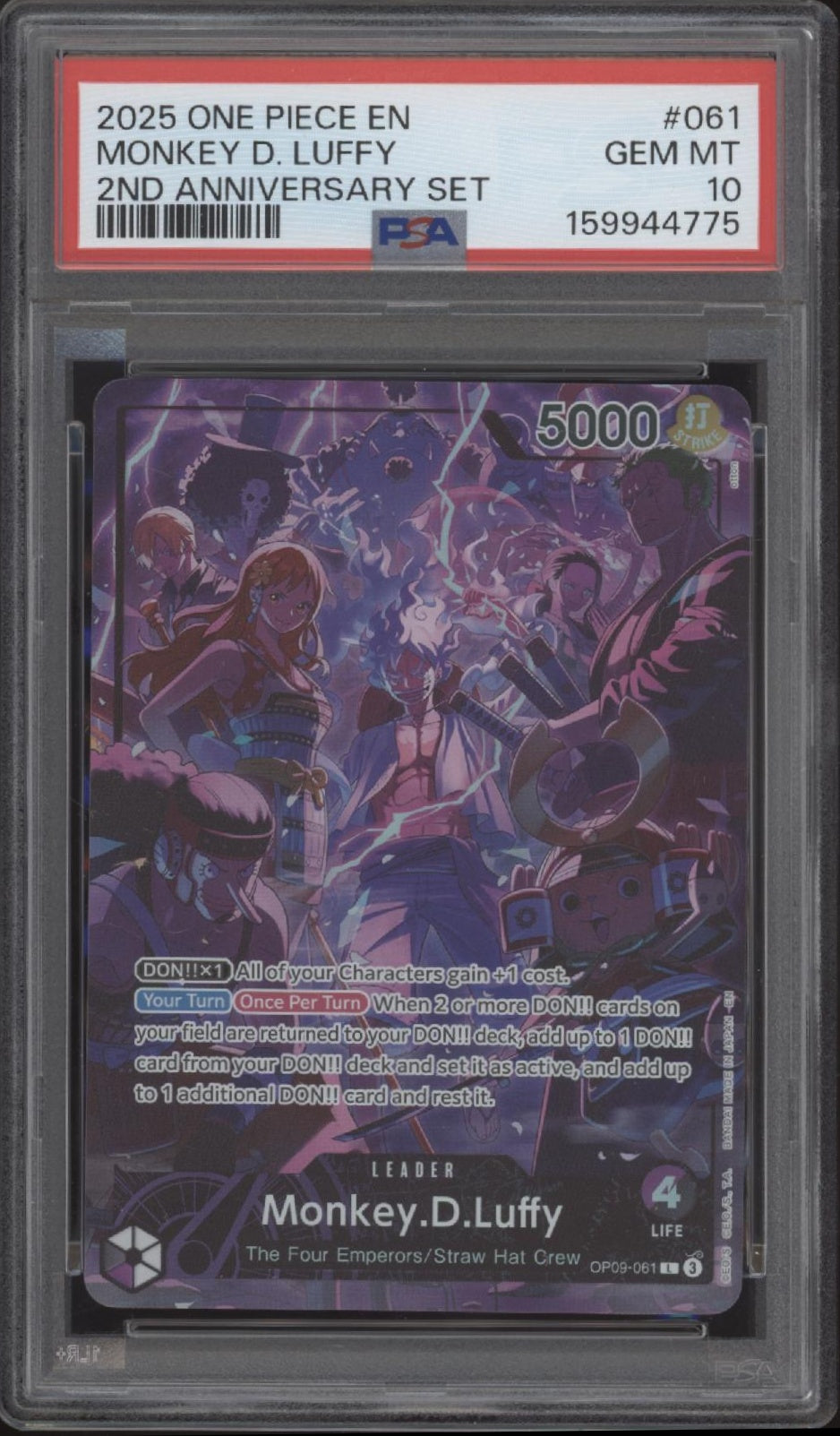 Monkey D Luffy One Piece Card Game 2nd Anniversary Set #061 PSA 10