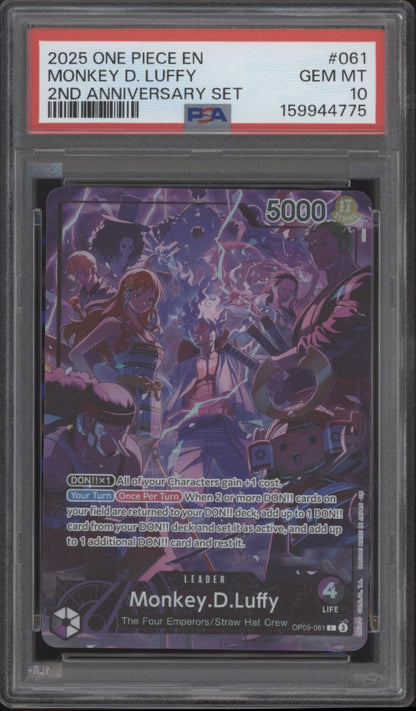 Monkey D Luffy One Piece Card Game 2nd Anniversary Set #061 PSA 10