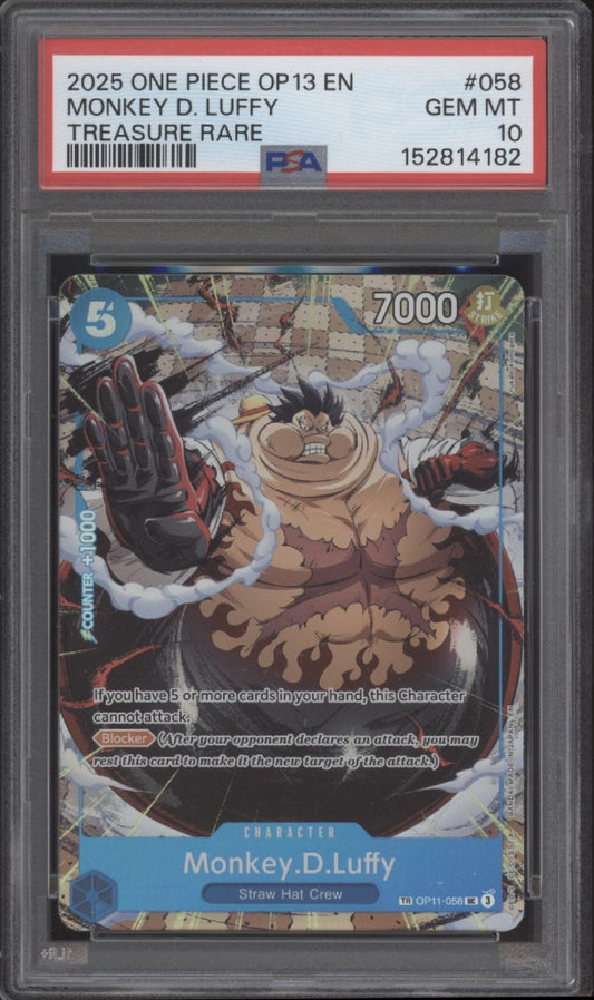 Monkey D Luffy One Piece Card Game OP13 Treasure Rare #058 PSA 10