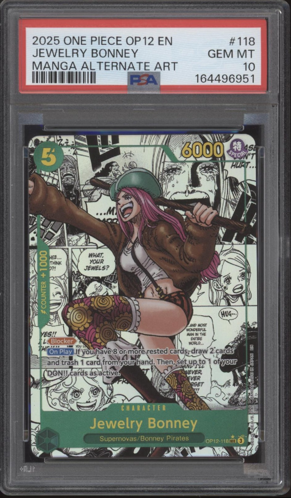 Jewelry Bonney One Piece Card Game OP12 Manga Alternate Art #118 PSA 10